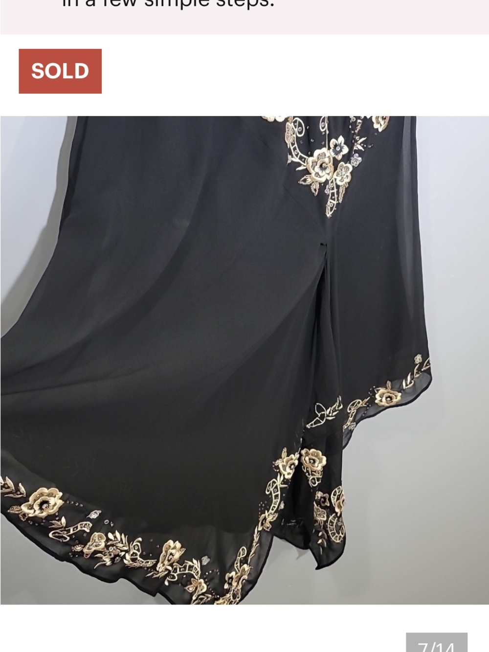 R & M Richards Black Midi Dress with Cream Floral Embroidery - Picture 3 of 4